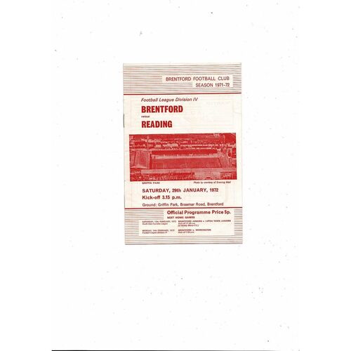 1971/72 Brentford v Reading Football Programme
