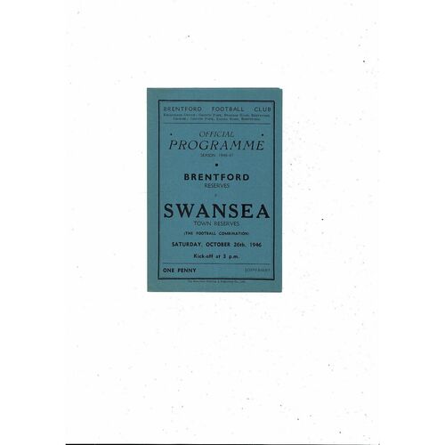 Brentford v Swansea Football Combination Programme 1946/47