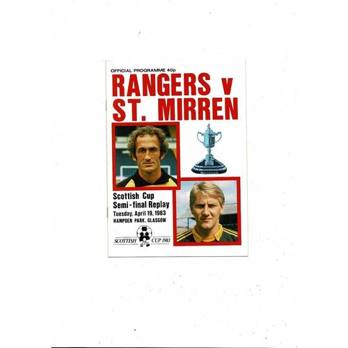1983 Rangers v St. Mirren Scottish Cup Semi Final Replay Football Programme