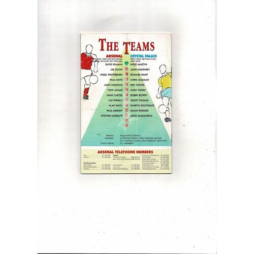 1992/93 Arsenal v Crystal Palace League Cup Semi Final Football Programme