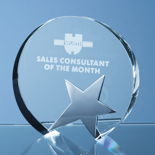 Optical Crystal Circle Award with Silver Star (12cm)