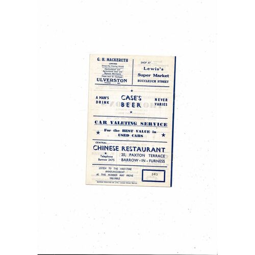 1961/62 Barrow v Accrington Stanley Football Programme Sept 18th