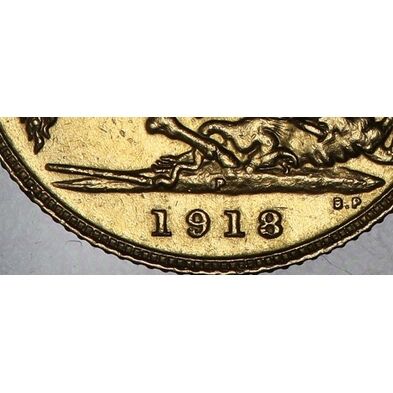 Excessively rare 1918 ‘P’ King George V gold half sovereign