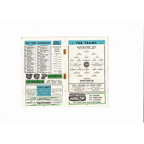 1956/57 Manchester City v Portsmouth Football Programme