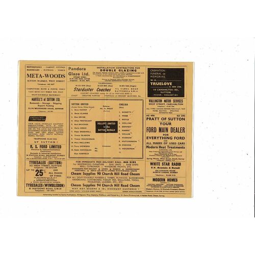 Sutton United v Chelsea Charity Match Football Programme 1970/71