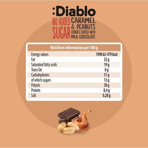 Diablo Diabetic No Added Sugar Caramel & Peanut Milk Chocolate Cookies 100g