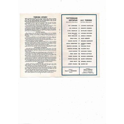 Tottenham Hotspur v Torino Anglo Italian Cup Football Programme 1971/72