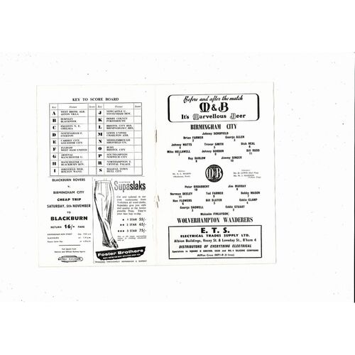 1960/61 Birmingham City v Wolves Football Programme