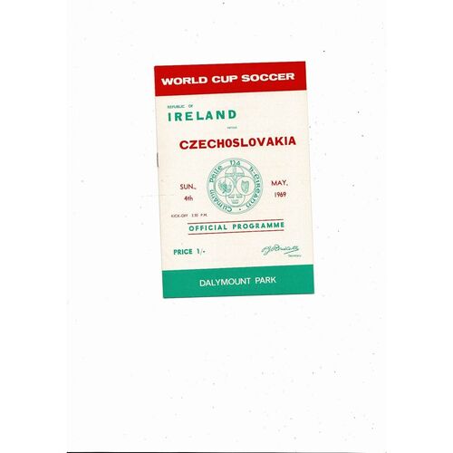 1969 Republic of Ireland v Czechoslovakia Football Programme