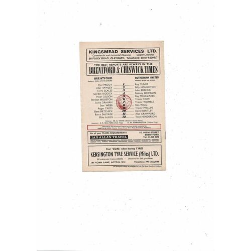 1973/74 Brentford v Rotherham United Football Programme