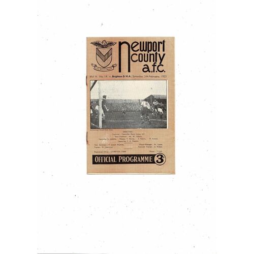1954/55 Newport County v Brighton Football Programme
