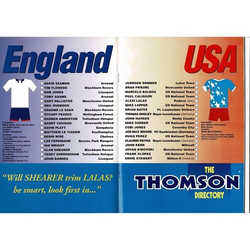 1994 England v USA Football Programme