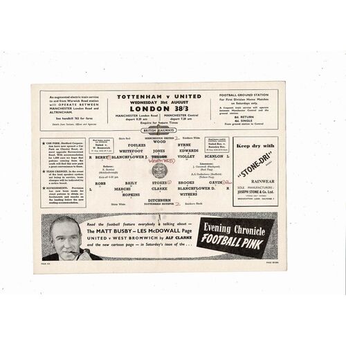 1955/56 Manchester United v Tottenham Hotspur Football Programme