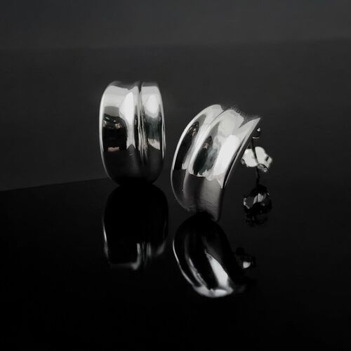 Sterling silver sculptural huggie half hoops