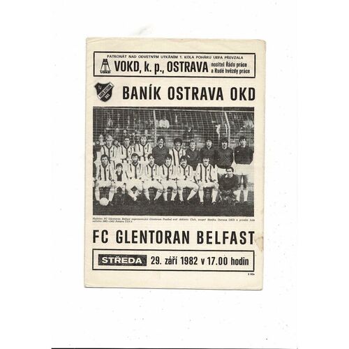 Banik Ostrava OKD v Glentoran UEFA Cup Football Programme 1982/83