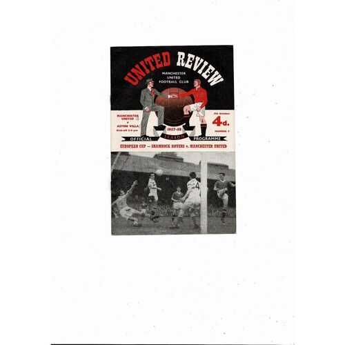 1957/58 Manchester United v Aston Villa Football Programme + two press cuttings