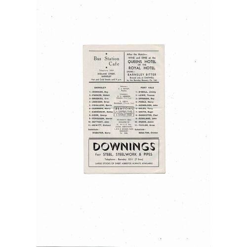 1965/66 Barnsley v Port Vale Football Programme