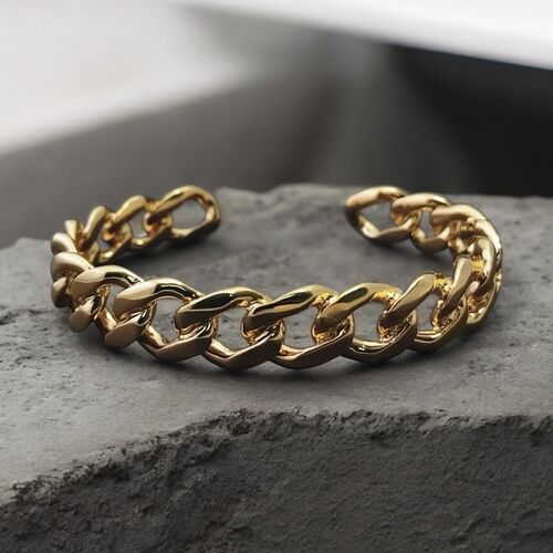Gold plated curb link cuff bangle