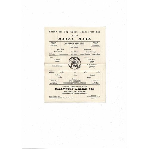 Oldham Athletic v St. Mirren Friendly Football Programme 1963/64