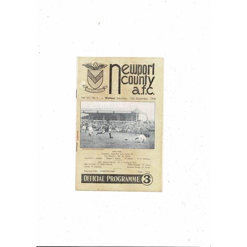 1956/57 Newport County v Watford Football Programme