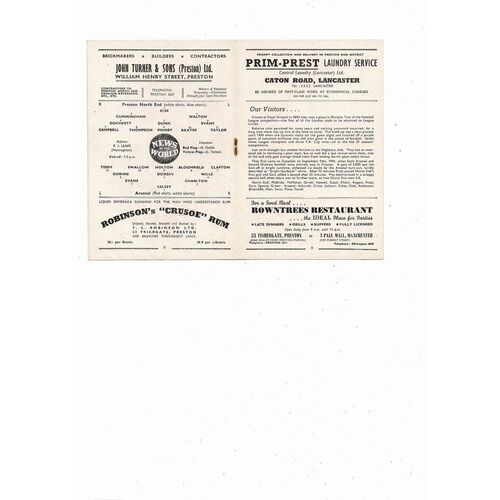 1956/57 Preston v Arsenal Football Programme