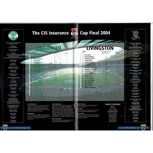 2004 Hibernian v Livingston Scottish League Cup Final Football Programme + Press Cutting
