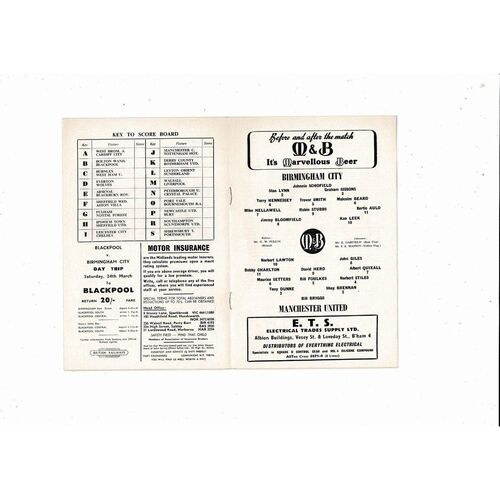 1961/62 Birmingham City v Manchester United Football Programme