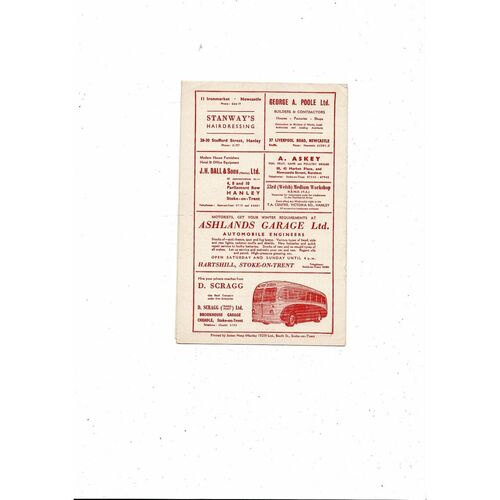 1952/53 Stoke City v Cardiff City Football Programme