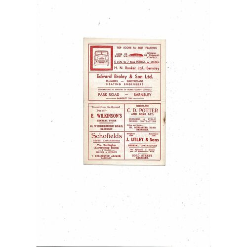 1957/58 Barnsley v Cardiff City Football Programme