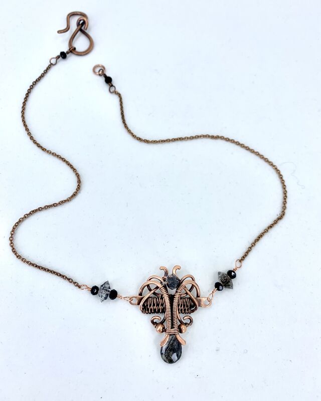 Tourmalinated Quartz Wire Weave Pendant