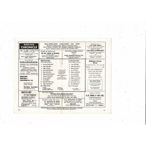 1968/69 Brentford v Darlington Football Programme