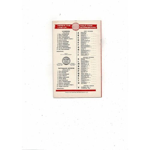 1973/74 Liverpool v Tottenham Hotspur Football Programme + League Review