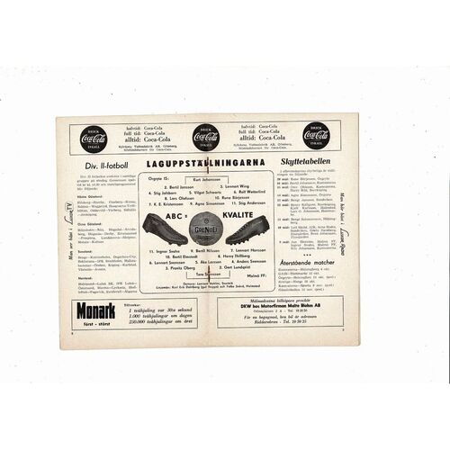 Orgryte v Malmo Swedish Football Programme 1959/60