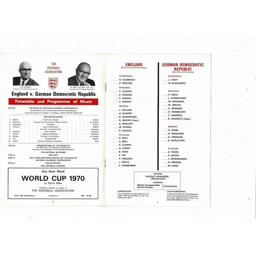 1970 England v GDR Football Programme