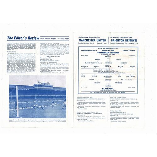 1960/61 Tottenham Hotspur v Blackpool Football Programme. Spurs double season