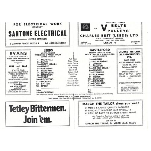 1975/76 Leeds v Castleford (24/09/1975) Rugby League Programme