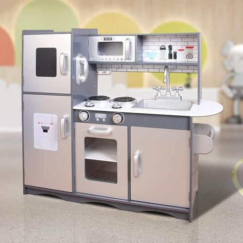Large Kids Wooden Play Kitchen With Utensils Toys Children's Role Play Pretend Set Toy (Grey)