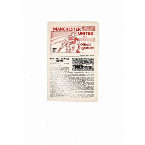 Manchester United v Huddersfield Town Central League Football Programme 1965/66