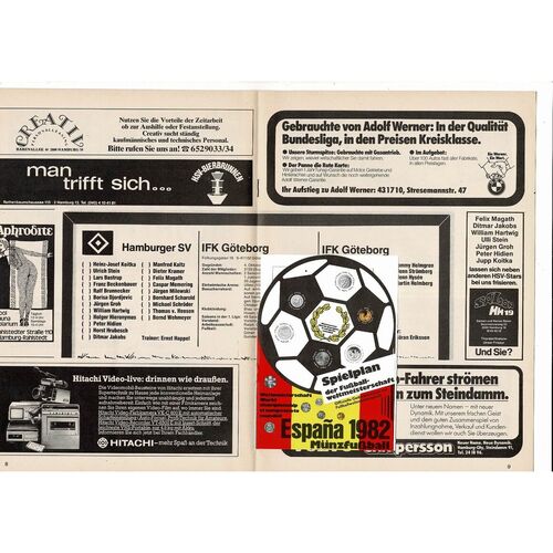 1982 Hamburg v Goteborg UEFA Cup Final Football Programme