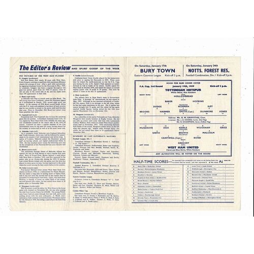 1958/59 Tottenham Hotspur v West Ham United FA Cup Football Programme