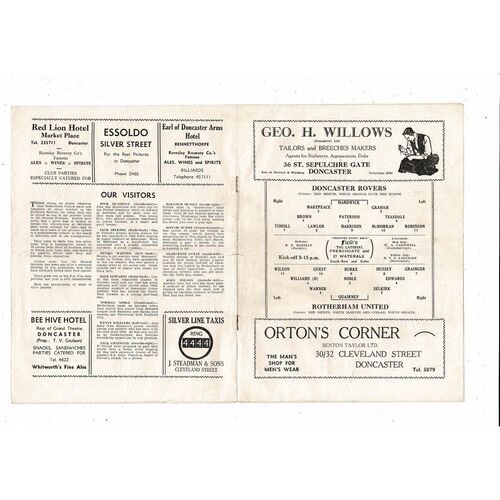 1953/54 Doncaster Rovers v Rotherham United Football Programme