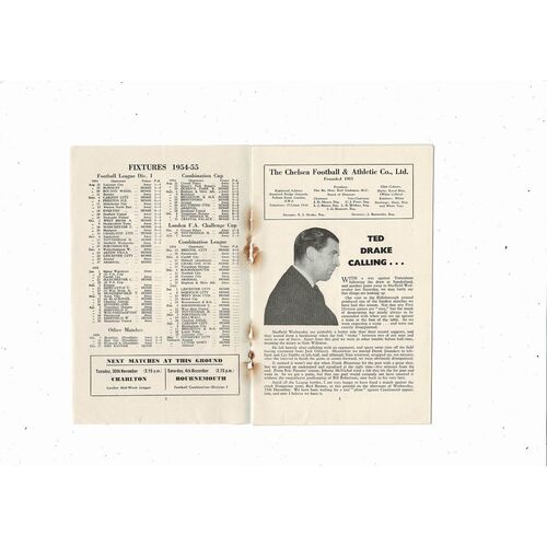 1954/55 Chelsea v Portsmouth Championship Season Football Programme