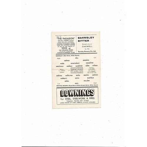 1963/64 Barnsley v Bristol Rovers Football Programme