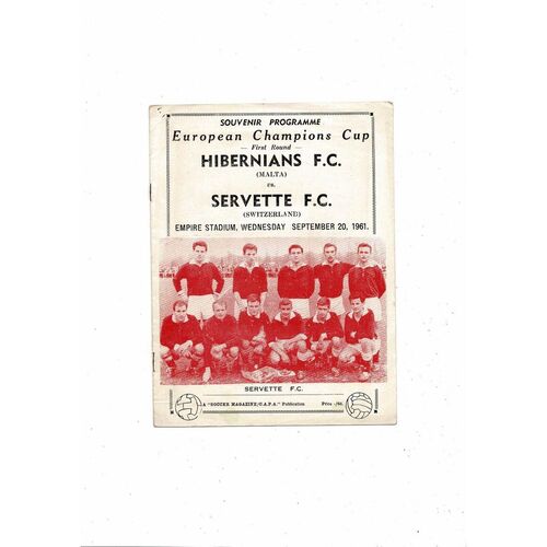 Hibernians v Servette European Cup Football Programme 1961/62
