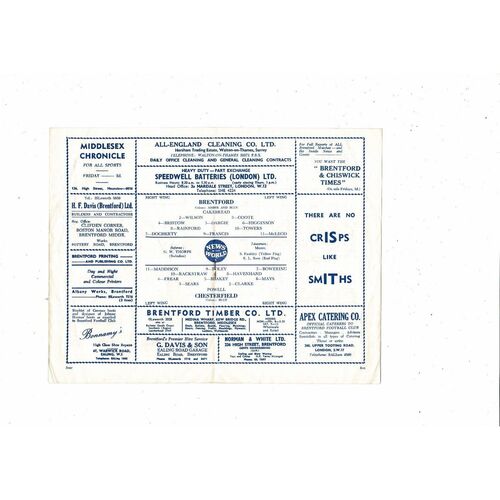 1960/61 Brentford v Chesterfield Football Programme