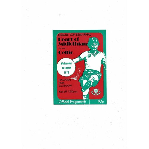 1977/78 Hearts v Celtic Scottish League Cup Semi Final Football Programme