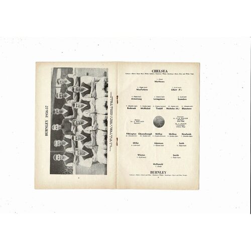 1956/57 Chelsea v Burnley Football Programme