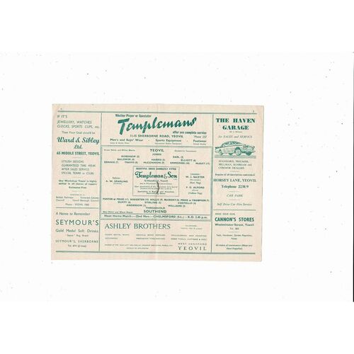 Yeovil Town v Southend United FA Cup Replay Football Programme 1958/59