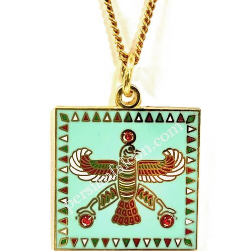 The Persian Falcon. Blue Turquoise with 3 Red Stones. Pendant.
