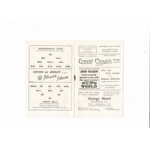 1955/56 Huddersfield Town v Aston Villa Football Programme